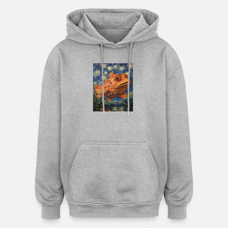 Fisch Van Gogh Style  - Oversized Unisex Hoodie - Grau meliert