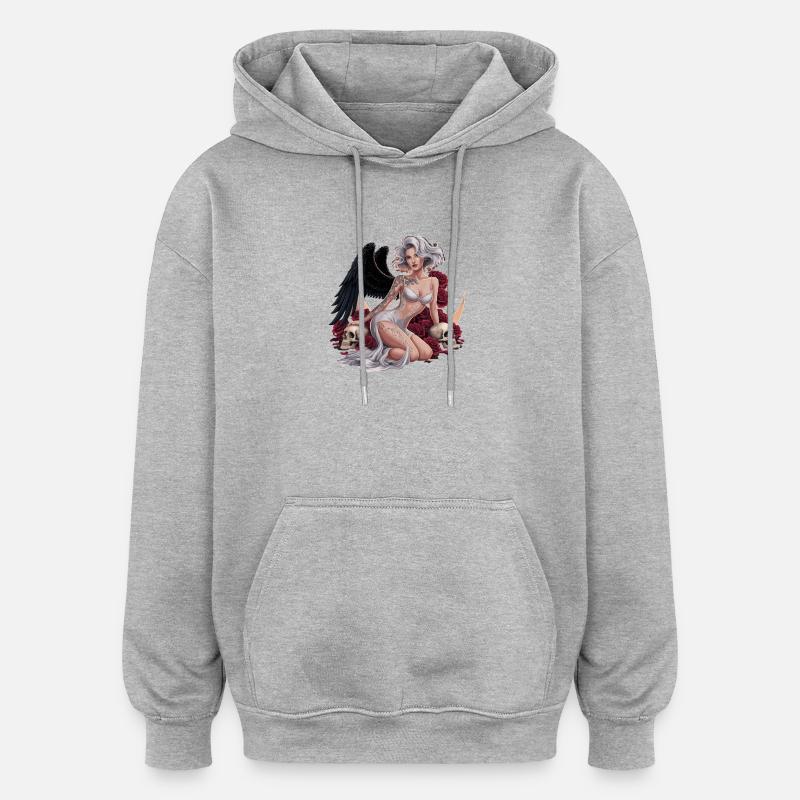 Anges mystiques aux ailes noires et - Sweat à capuche oversize unisexe - gris chiné