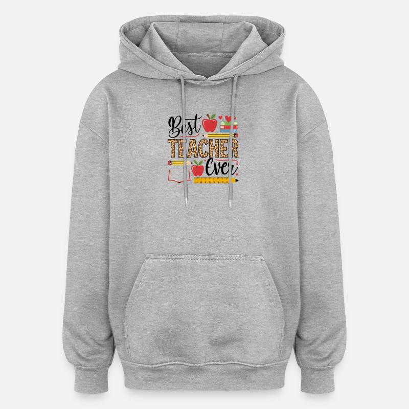 Meilleur professeur d’écriture léopard - Sweat à capuche oversize unisexe - gris chiné