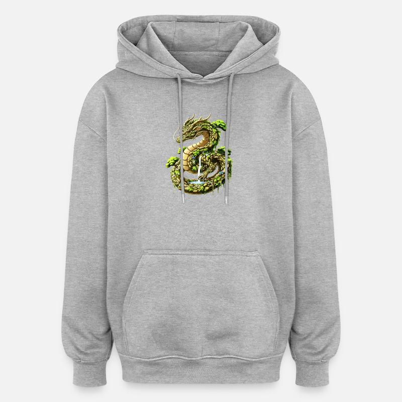 Erd-Geist-Drache - Sweat à capuche oversize unisexe - gris chiné