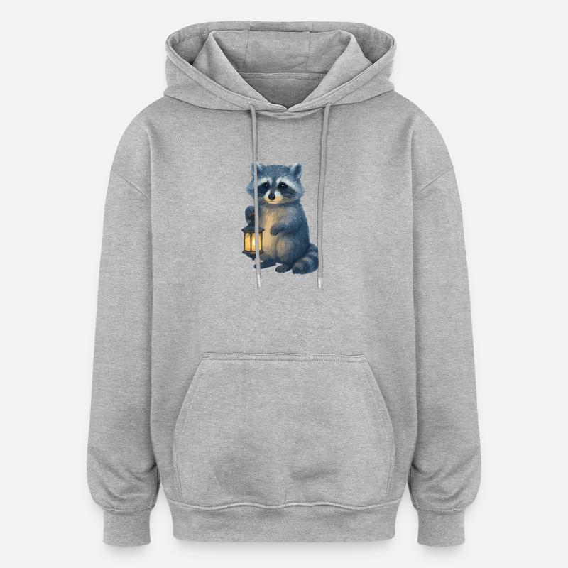Raton laveur avec lanterne – Design d’hiver - Sweat à capuche oversize unisexe - gris chiné