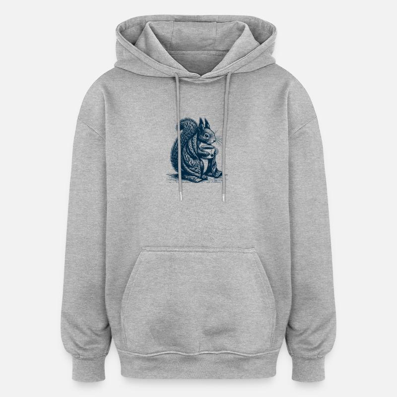 Eichhörnchen mit Tee - Oversized Unisex Hoodie - Grau meliert