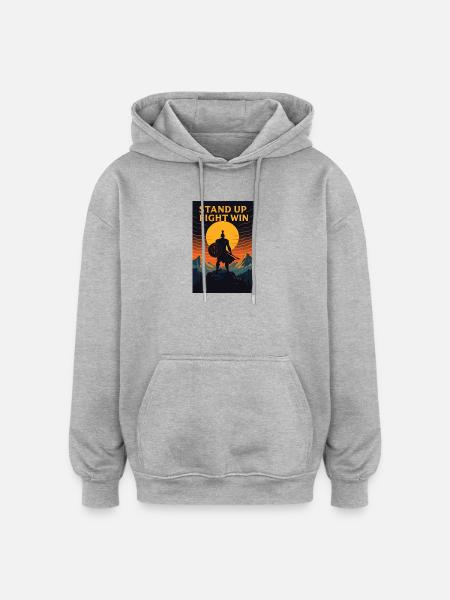 Stand Up Fight Win Warrior - Oversized Unisex Hoodie - heather grey