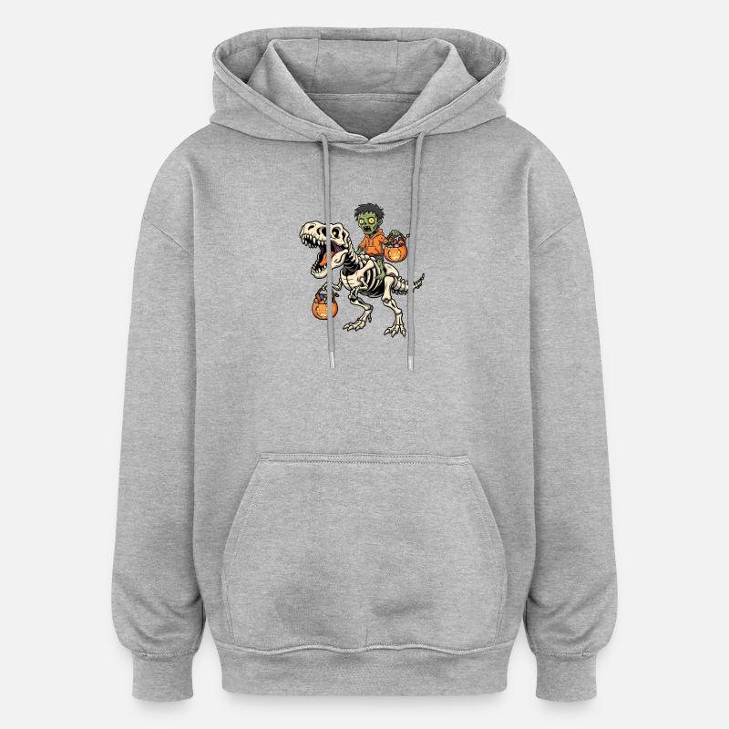 Zombie équitation squelette T-Rex Halloween dinosaure - Sweat à capuche oversize unisexe - gris chiné