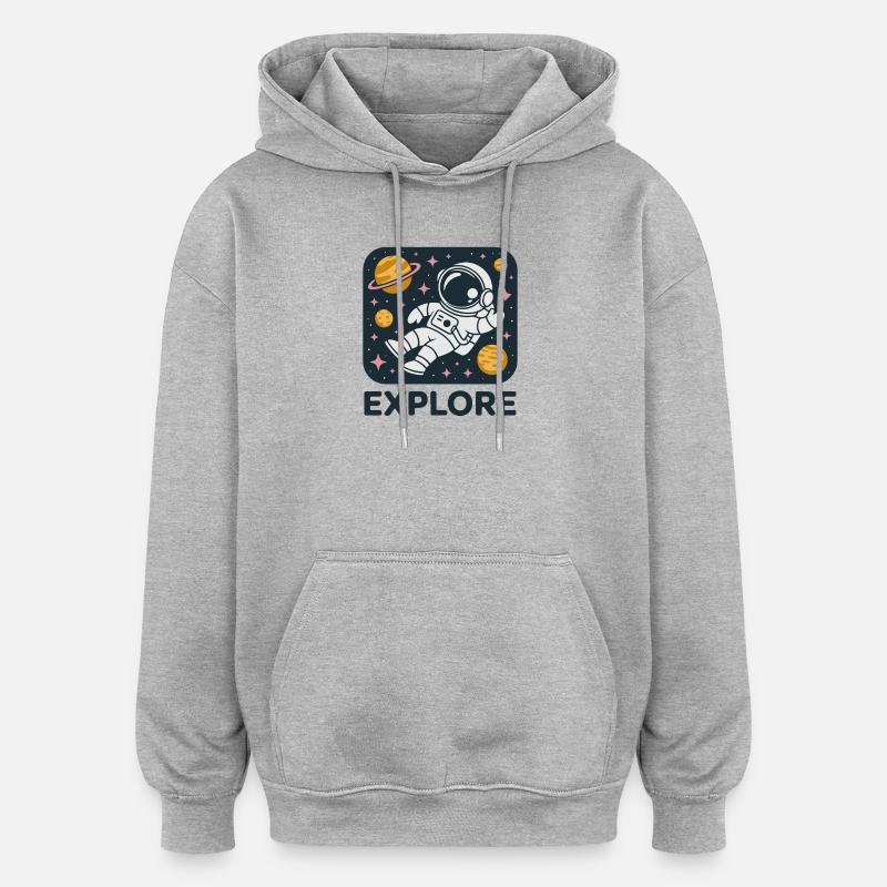 Explorez l’astronaute de l’espace - Sweat à capuche oversize unisexe - gris chiné