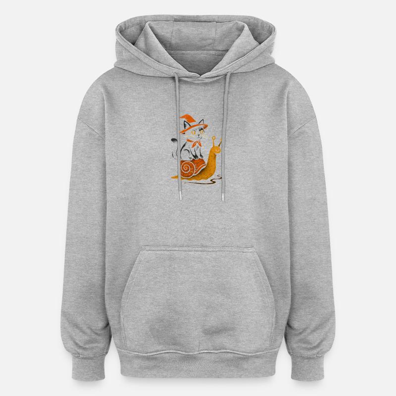 Chat sorcière sur escargot - Sweat à capuche oversize unisexe - gris chiné