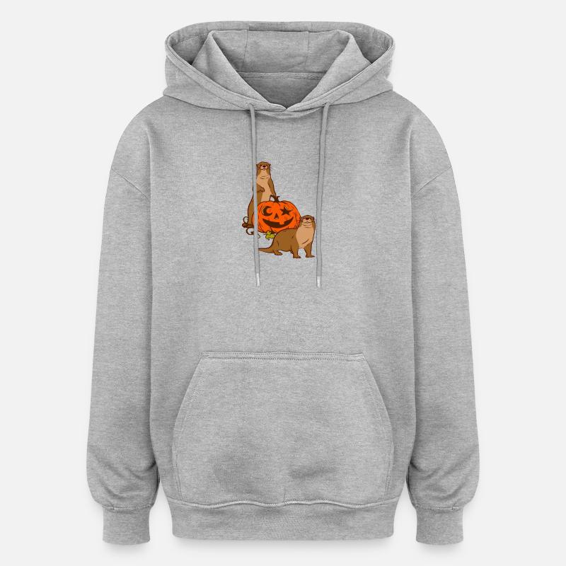 Loutre de mer dessin animé Halloween - Sweat à capuche oversize unisexe - gris chiné