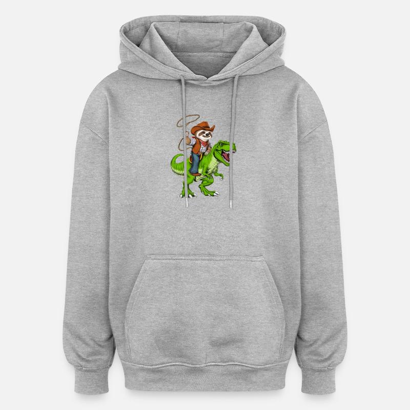 Faultier Cowboy Reitt T-Rex Dinosaurier - Oversized Unisex Hoodie - Grau meliert