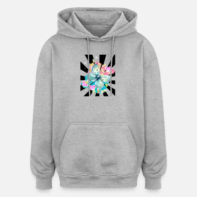 Papillon Bleu Doux Insecte Rétro - Sweat à capuche oversize unisexe - gris chiné