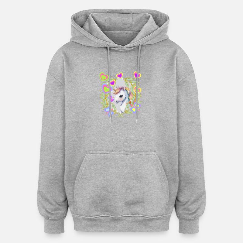 Einhorn Kinder Mädchen Pferd - Oversized Unisex Hoodie - Grau meliert