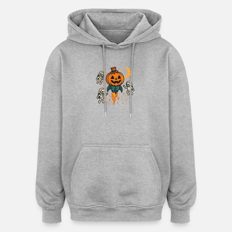 Citrouille-fusée d’Halloween dans l’espace - Sweat à capuche oversize unisexe - gris chiné