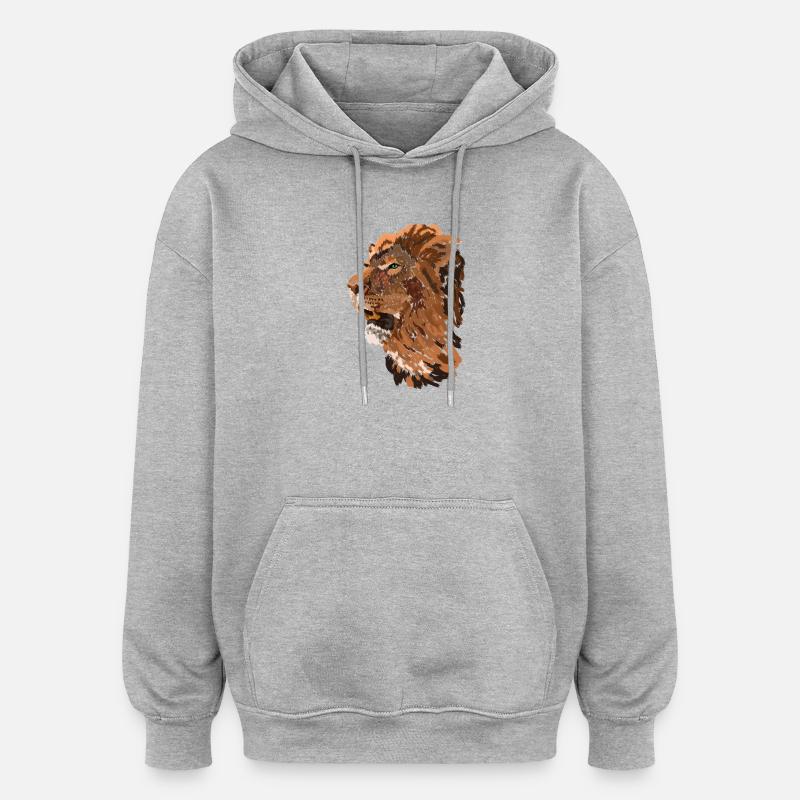 Tête de lion en style pinceau - Sweat à capuche oversize unisexe - gris chiné