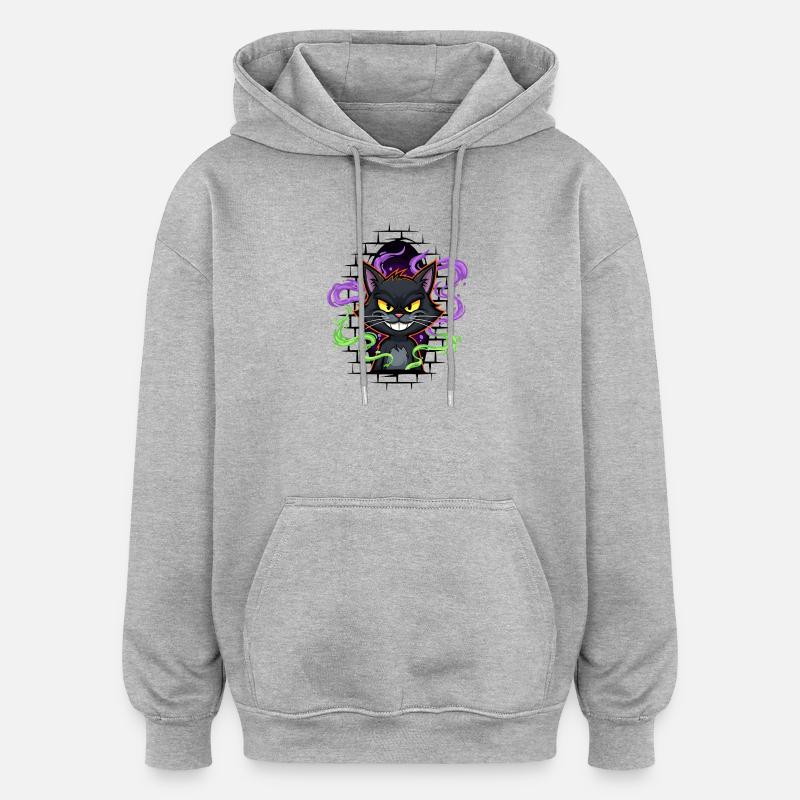 Graffiti Katze Neon - Oversized Unisex Hoodie - Grau meliert