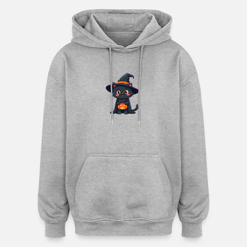 Chat d’Halloween avec citrouille d’Halloween - Sweat à capuche oversize unisexe - gris chiné