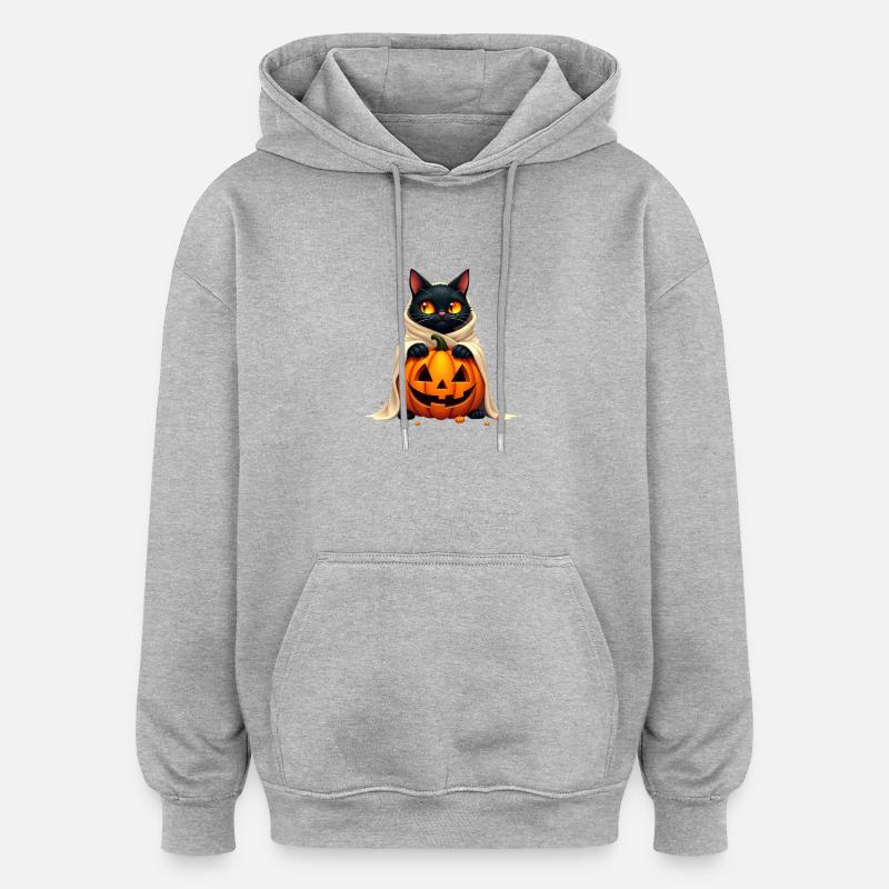 Chat d’Halloween avec citrouille d’Halloween - Sweat à capuche oversize unisexe - gris chiné