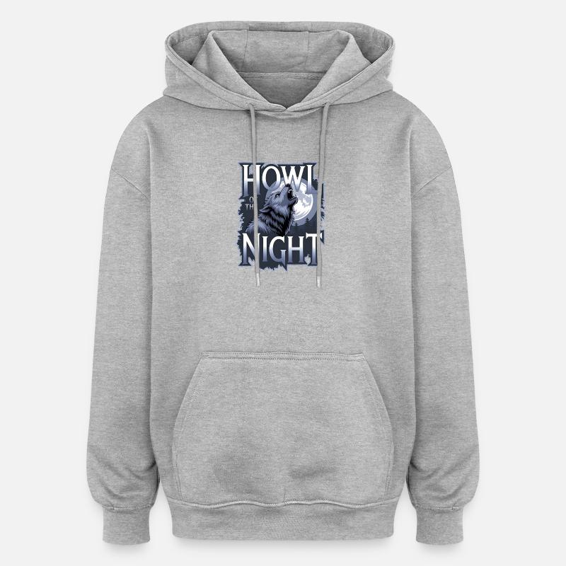 Loup – Hurlement de la nuit - Sweat à capuche oversize unisexe - gris chiné