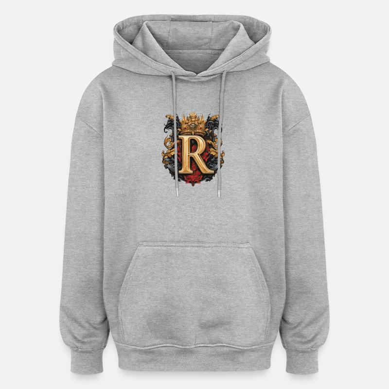 R Buchstabe Name Krone - Oversized Unisex Hoodie - Grau meliert