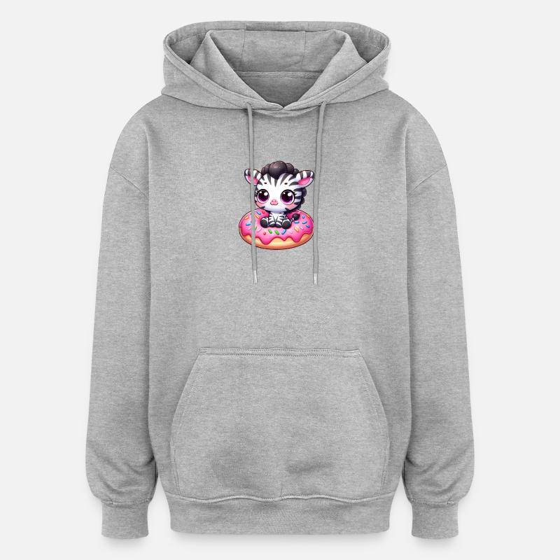 Cute Zebra Donut Dessert Funny Comic - Oversized Unisex Hoodie - heather grey