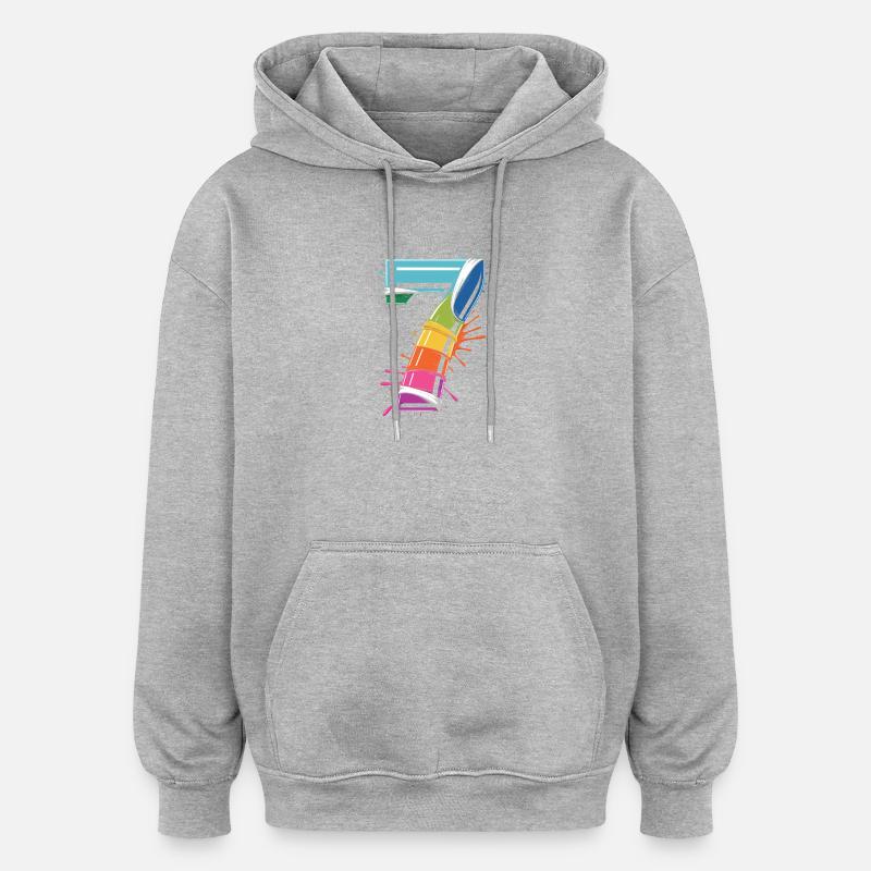Rainbow7 Splash Design - Sweat à capuche oversize unisexe - gris chiné