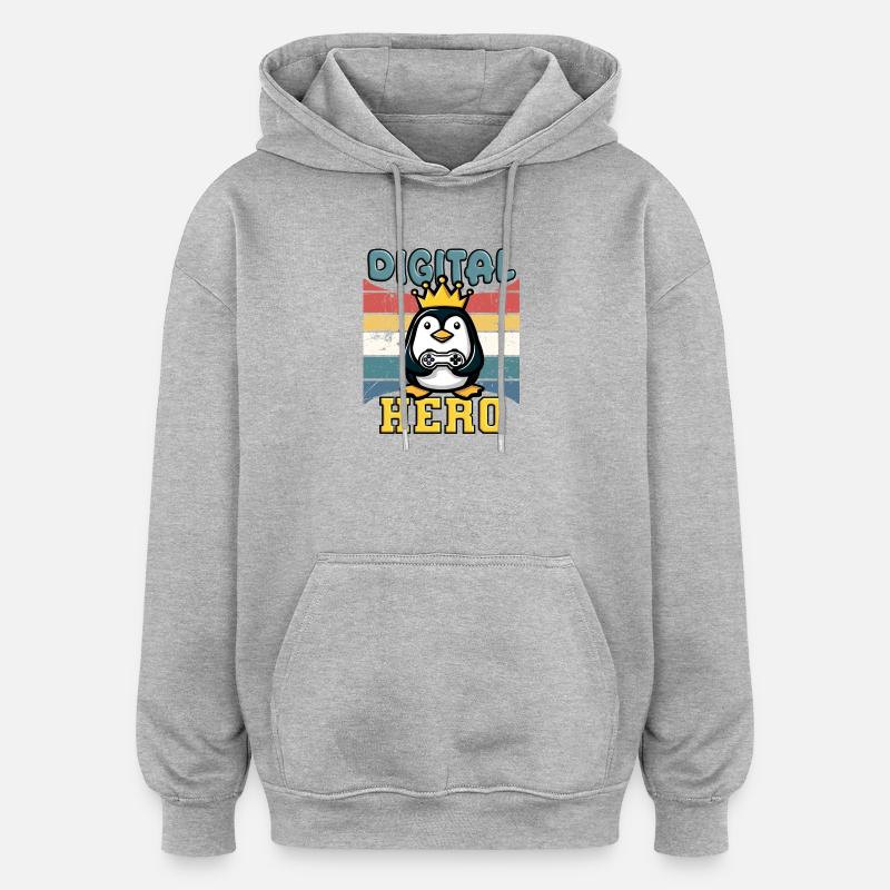 Digital Hero - Roi des Joueurs - Sweat à capuche oversize unisexe - gris chiné