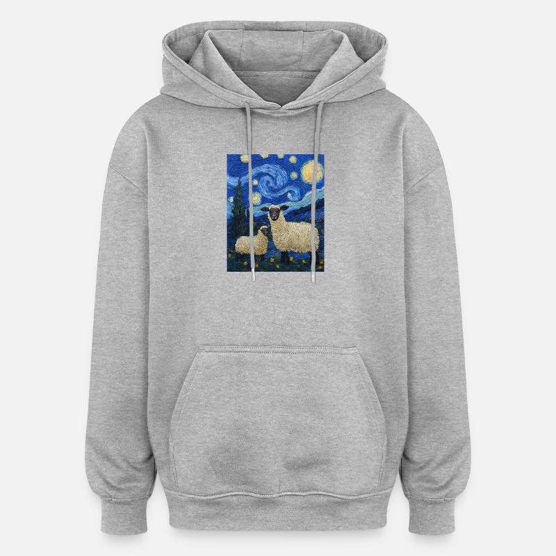 Mouton style Van Gogh Nuit étoilée - Sweat à capuche oversize unisexe - gris chiné