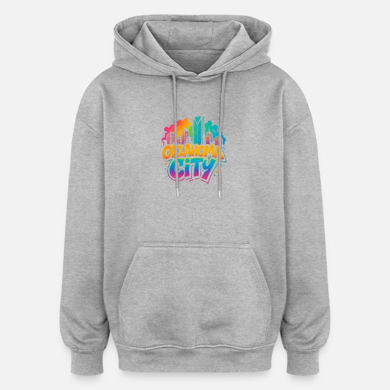 Horizon néon d’Oklahoma City - Sweat à capuche oversize unisexe - gris chiné
