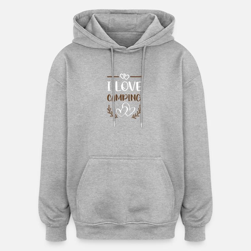 J’adore le camping - Sweat à capuche oversize unisexe - gris chiné
