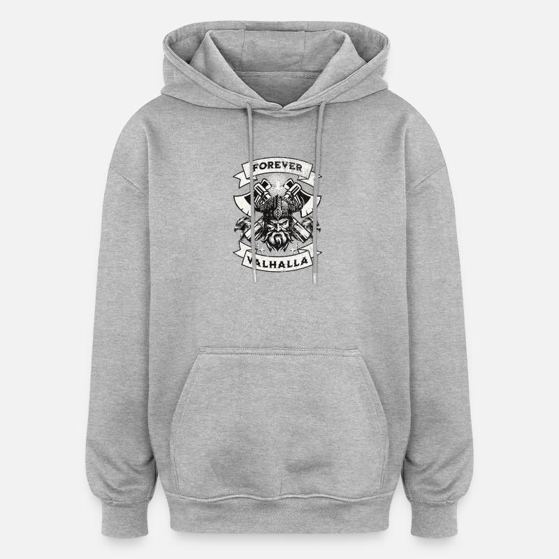 Forever Valhalla Viking Design - Sweat à capuche oversize unisexe - gris chiné