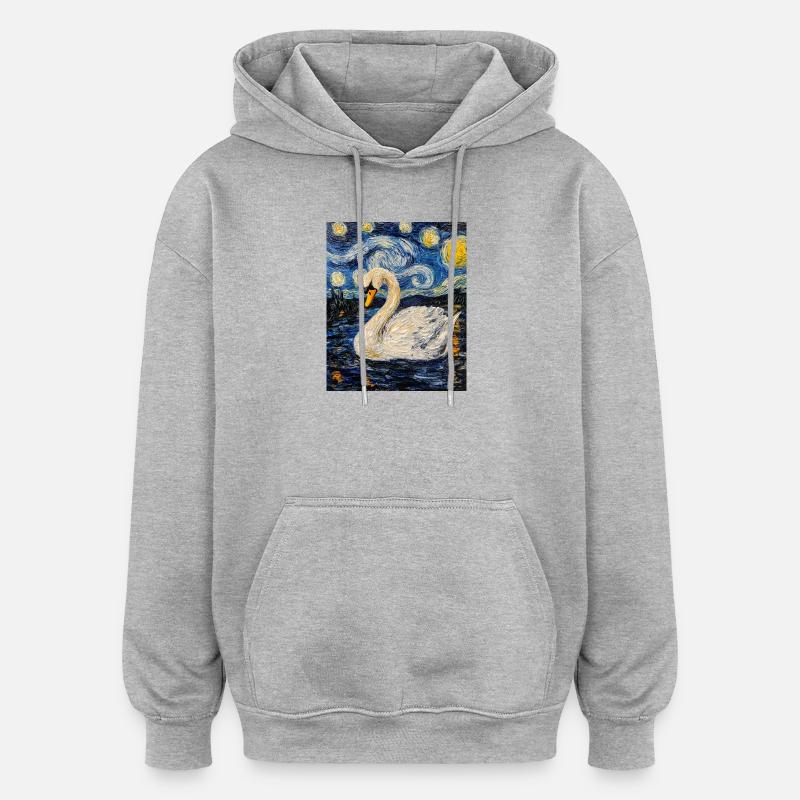 Cygne Oiseau Style Van Gogh - Sweat à capuche oversize unisexe - gris chiné