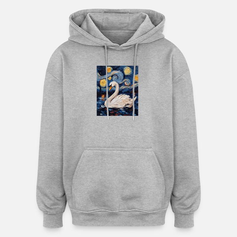 Schwan Vogel Van Gogh Style - Oversized Unisex Hoodie - Grau meliert