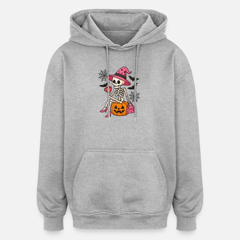 Pink Cute Halloween Witch Skeleton - Oversized Unisex Hoodie - heather grey
