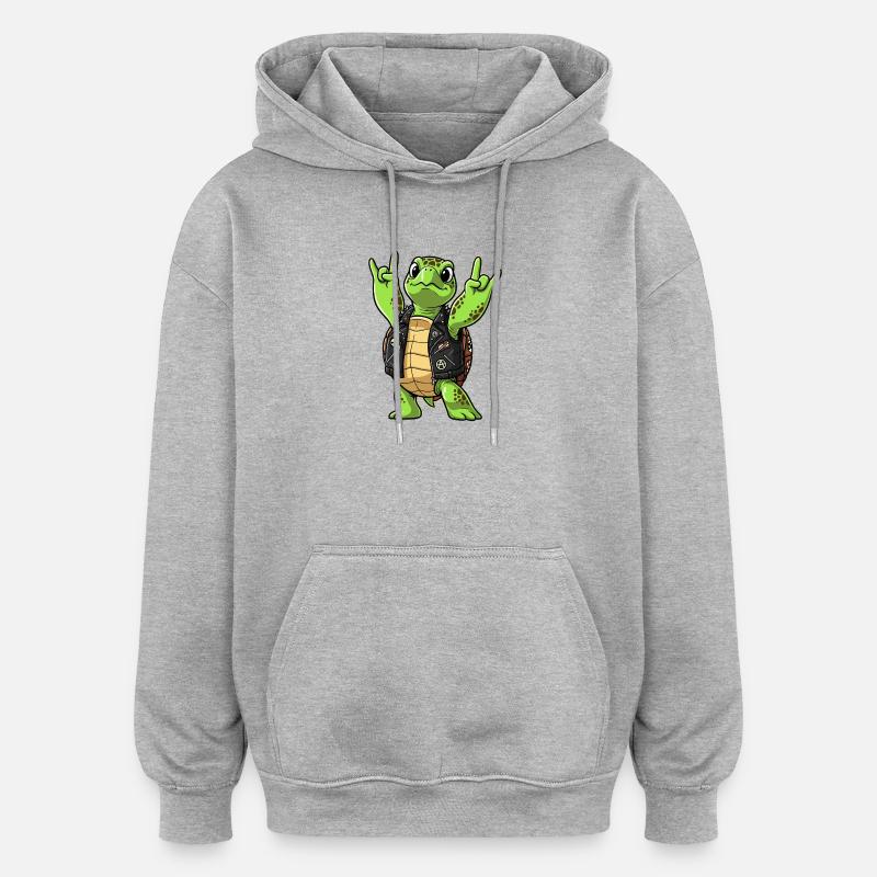 Rock'n'Roll Schildkröte trägt Lederjacke - Oversized Unisex Hoodie - Grau meliert