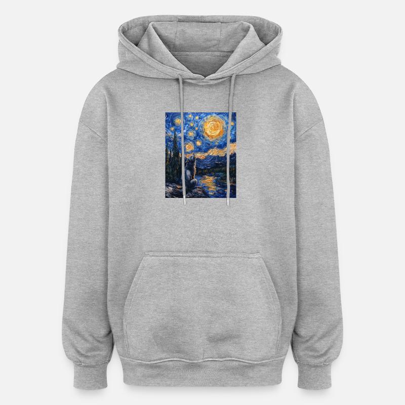 Wolf Van Gogh Style - Sweat à capuche oversize unisexe - gris chiné