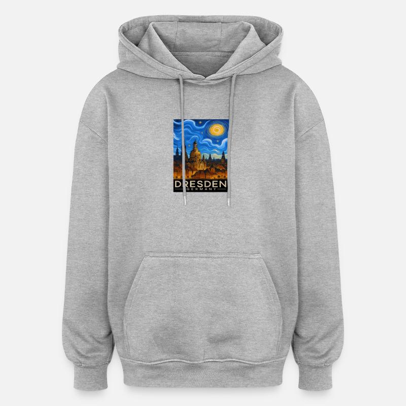 Lumière nocturne de Dresde Horizon - Sweat à capuche oversize unisexe - gris chiné