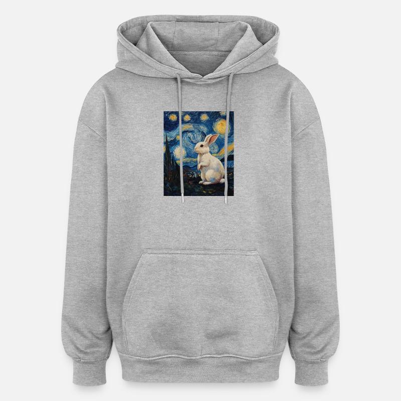 Lapin style Van Gogh Nuit étoilée - Sweat à capuche oversize unisexe - gris chiné