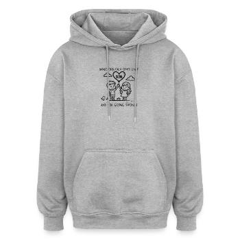 Gegenseitiges Ärgern seit 2026 Jubiläum - Oversized Unisex Hoodie - Grau meliert - Vorne - Noah (186cm)