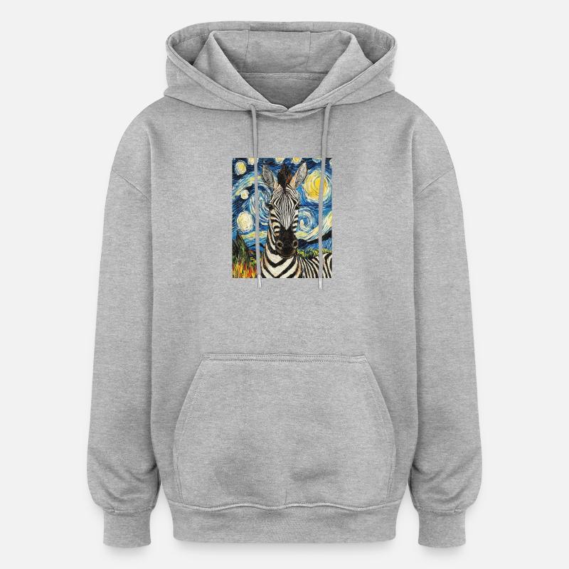Zebra Van Gogh Style Starry Night - Oversized Unisex Hoodie - Grau meliert