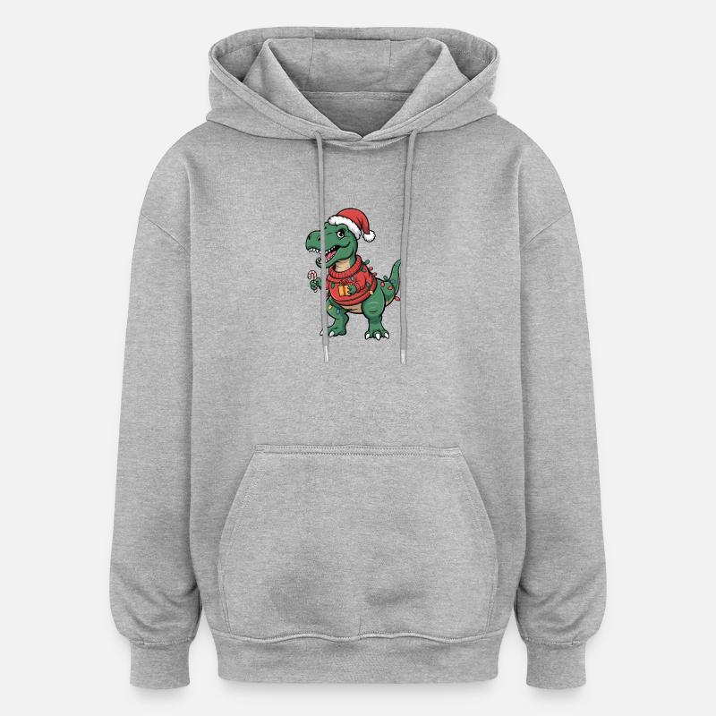 T-Rex de Noël en pull - Sweat à capuche oversize unisexe - gris chiné