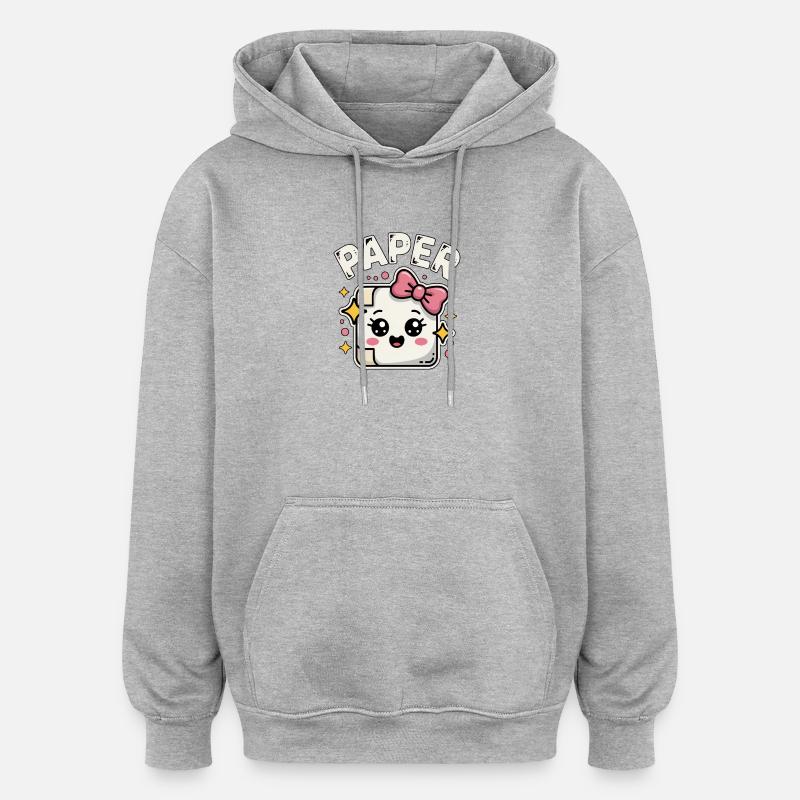 Ciseaux Papier Pierre Papier Kawaii - Sweat à capuche oversize unisexe - gris chiné