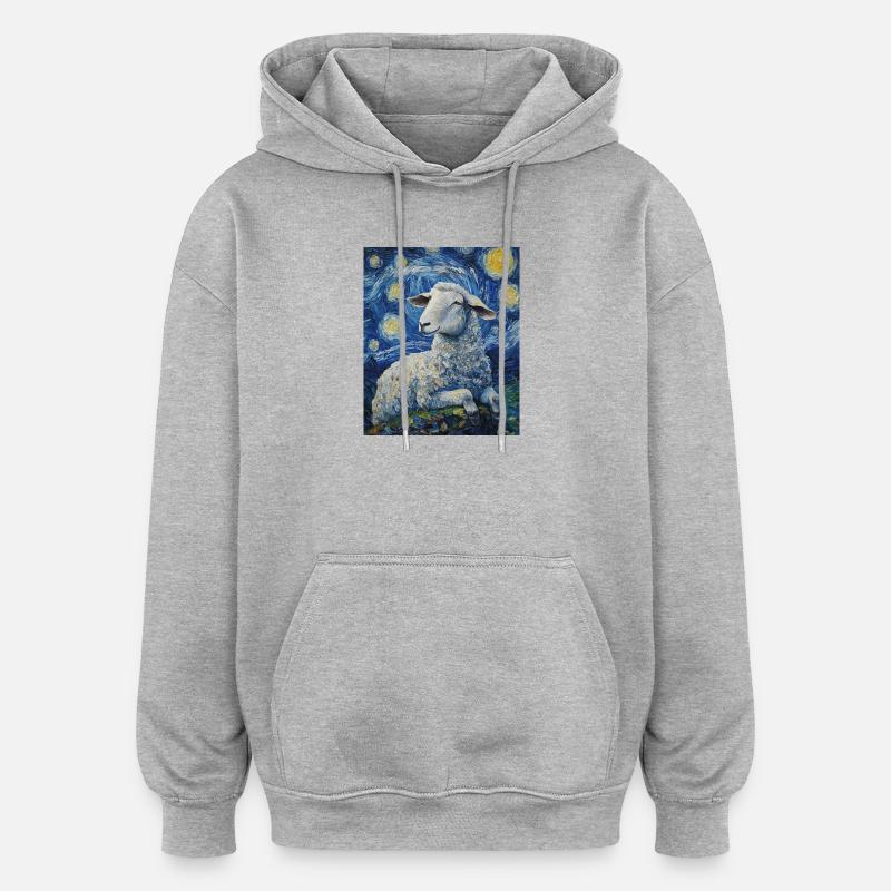 Mouton style Van Gogh Nuit étoilée - Sweat à capuche oversize unisexe - gris chiné