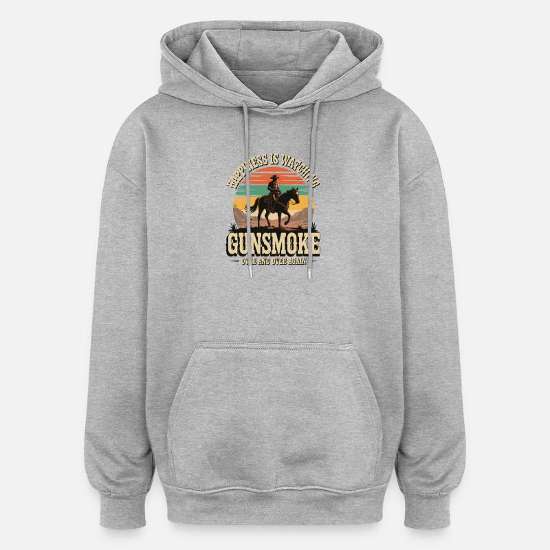 Télévision western classique - Cowboy Sunset Design - Sweat à capuche oversize unisexe - gris chiné
