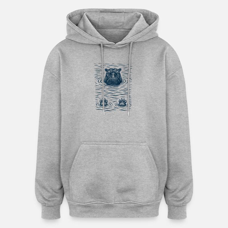 Hippopotame réfrigéré dans l’eau - Sweat à capuche oversize unisexe - gris chiné