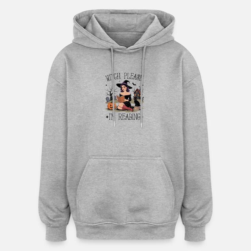 Hexe liest von Pumpkin Glow - Oversized Unisex Hoodie - Grau meliert