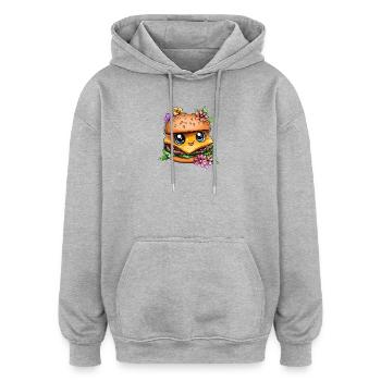 Kawaii Burger mit Blumen - Oversized Unisex Hoodie - Grau meliert - Vorne - Noah (186cm)