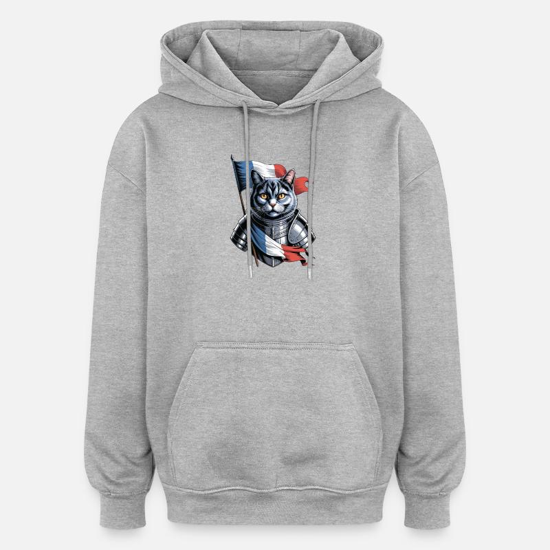 Frankreich Katze Ritter - Oversized Unisex Hoodie - Grau meliert