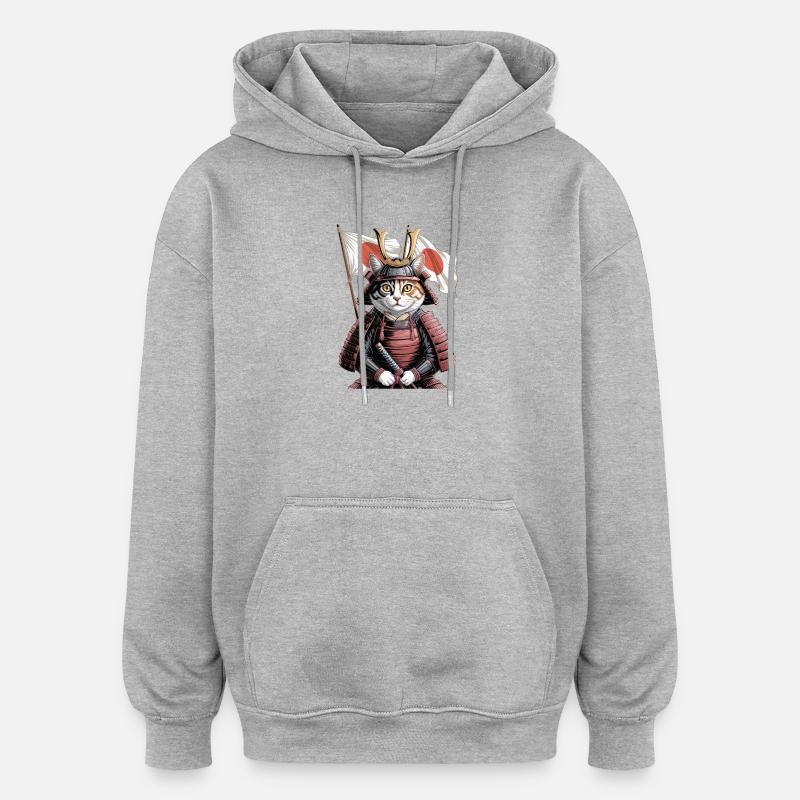Japan Katze Samurai - Oversized Unisex Hoodie - Grau meliert