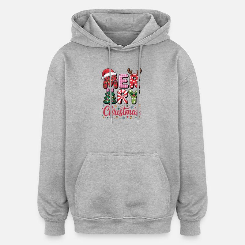 Lettres de Joyeux Noël - Sweat à capuche oversize unisexe - gris chiné