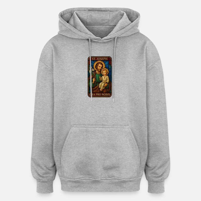 St Josef Ikon: Vater mit Kind - Oversized Unisex Hoodie - Grau meliert