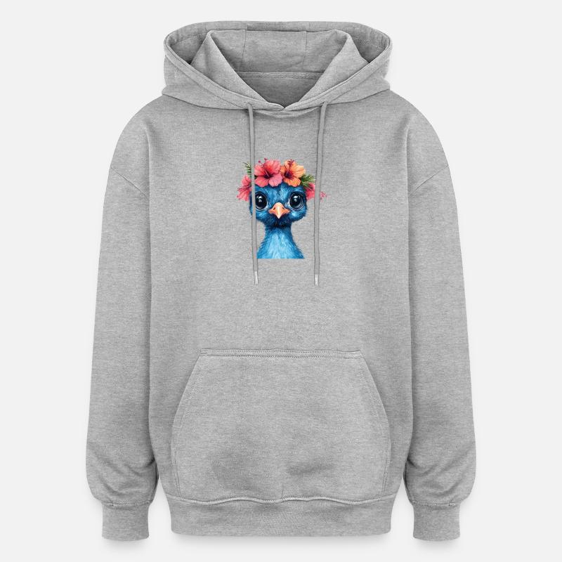 Oiseau bleu avec couronne d’hibiscus - Sweat à capuche oversize unisexe - gris chiné