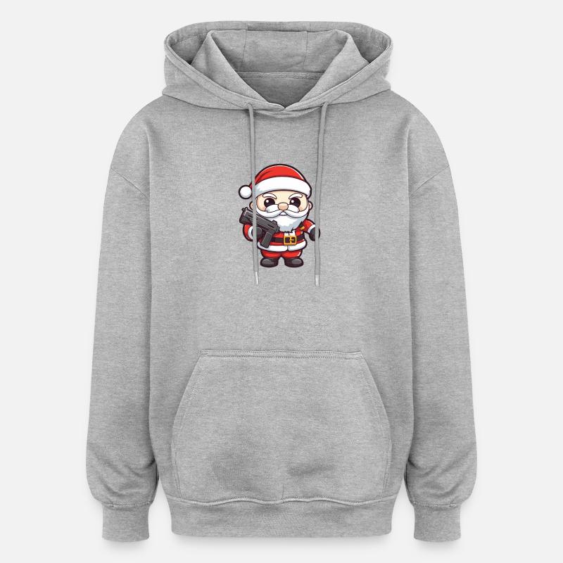 Weihnachtsmann Pistole Comic Weihnachten - Oversized Unisex Hoodie - Grau meliert